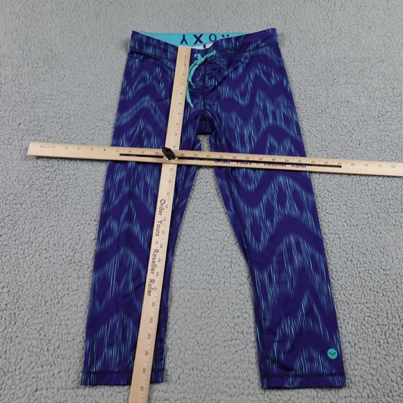 ROXY Capri Leggings Womens Small Blue Pattern Drawstring Run Swim Surf Stretch - Picture 5 of 15